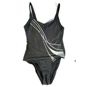 Women's one piece swimsuit block color black and white large simple bathing suit